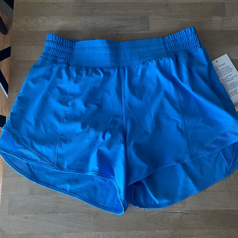 Lululemon lulu hotty hot high rise lined short long 4” pool party blue 10